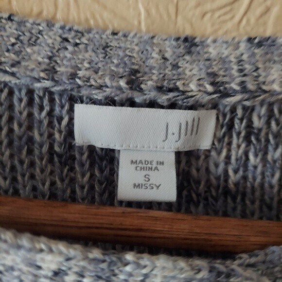 J. Jill Marled Knit Cardigan Sweater Cotton Blue Long Line Sz Small - Picture 5 of 9